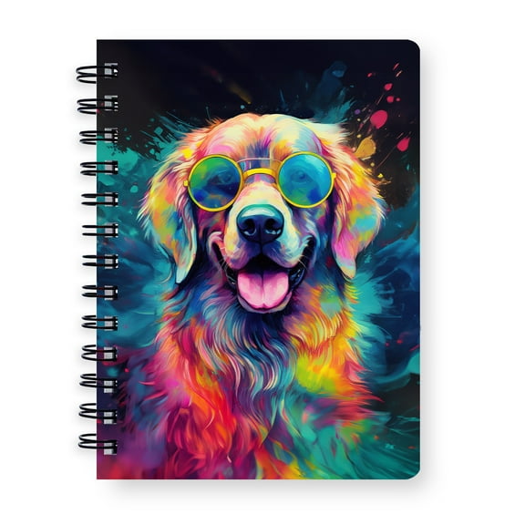 Hippie Golden Retriever Portrait oil painting Watercolor Tie-dye Vintage Spiral Bound Journal Goldens Dog Lover Gifts Idea 5x7in Spiral Notebook - 00015