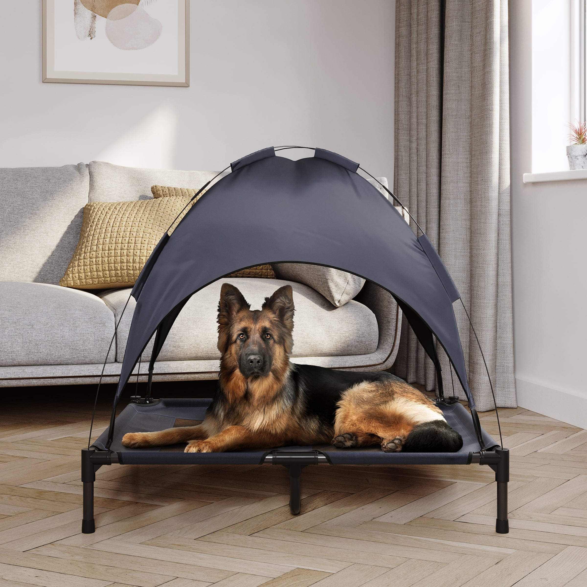 PETMAKER 36x30 Elevated Dog Bed with Canopy for Indoor/Outdoor Use (Blue)