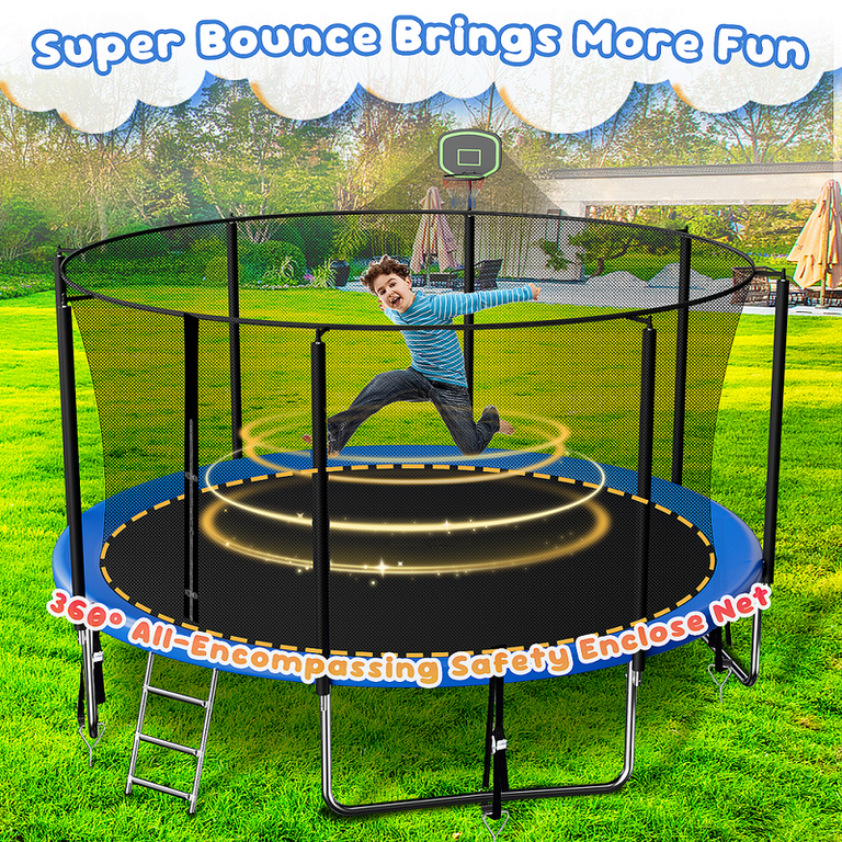 FIZITI 12FT Trampoline for Adults/Kids, Outdoor with Enclosure