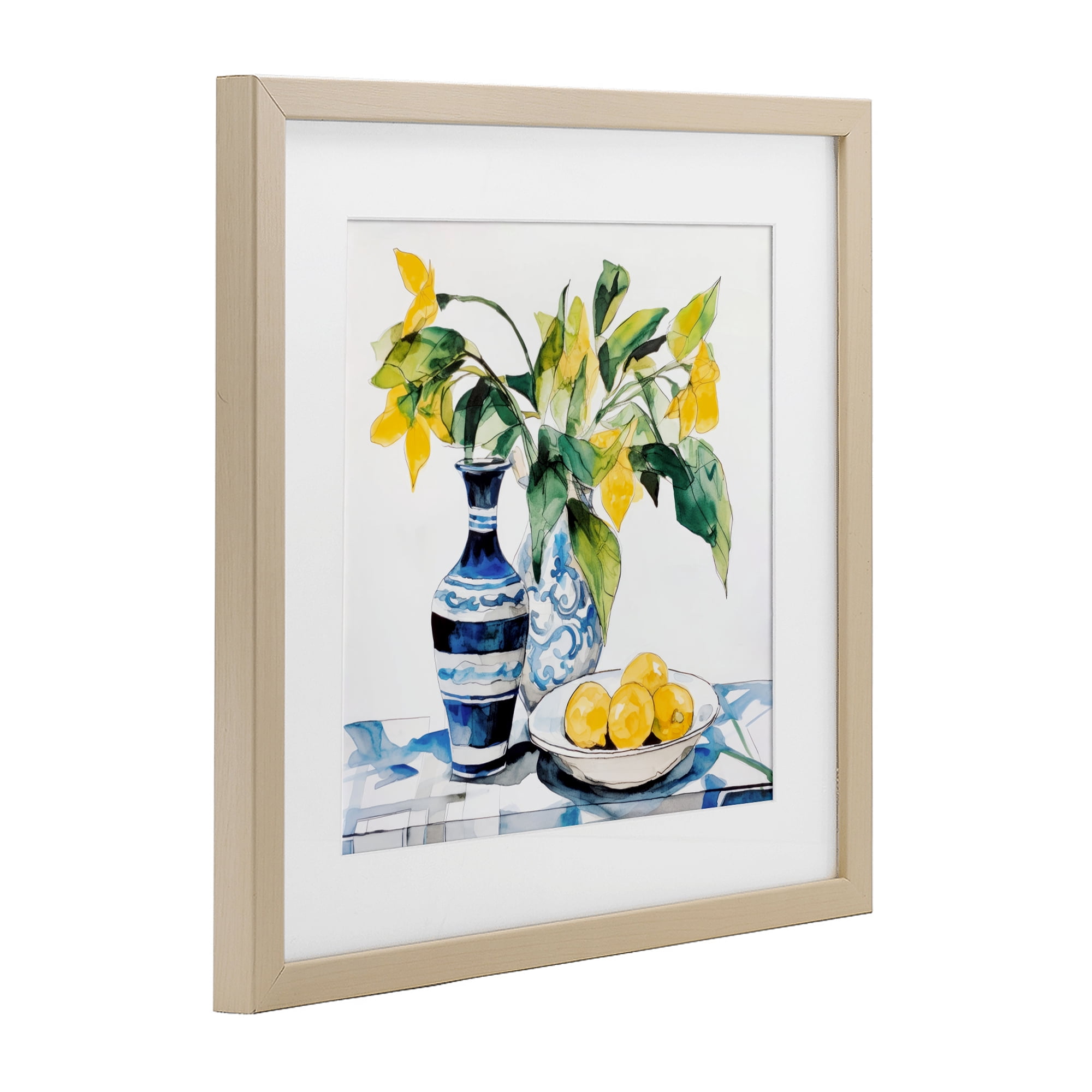 Stupell Industries Lemons & Leaves Table Setting Birch Framed Print Under Glass, design by Ray Powers