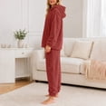 thumbnail image 5 of BaoFuBaoMei Flannel Pajamas for Women Hooded Long Sleeve Top and Pants Sleepwear 2 Piece Solid Heart Embossed Warm Lounge Set, 5 of 8