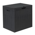 thumbnail image 2 of 33 Gallon Square Wood & Rattan Plastic Yard Storage Box with Built-in Handles, Outdoor Storage Deck Box Chest for Backyard, Porch, Patio, Garden, All-Weather Storage Container for Tools, Toys, Gray, 2 of 8