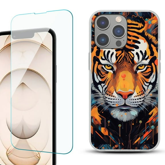 OneToughShield ® for iphone 13 Pro Shockproof Phone Case, with Tempered Glass Screen Protector - Cyberpunk Tiger