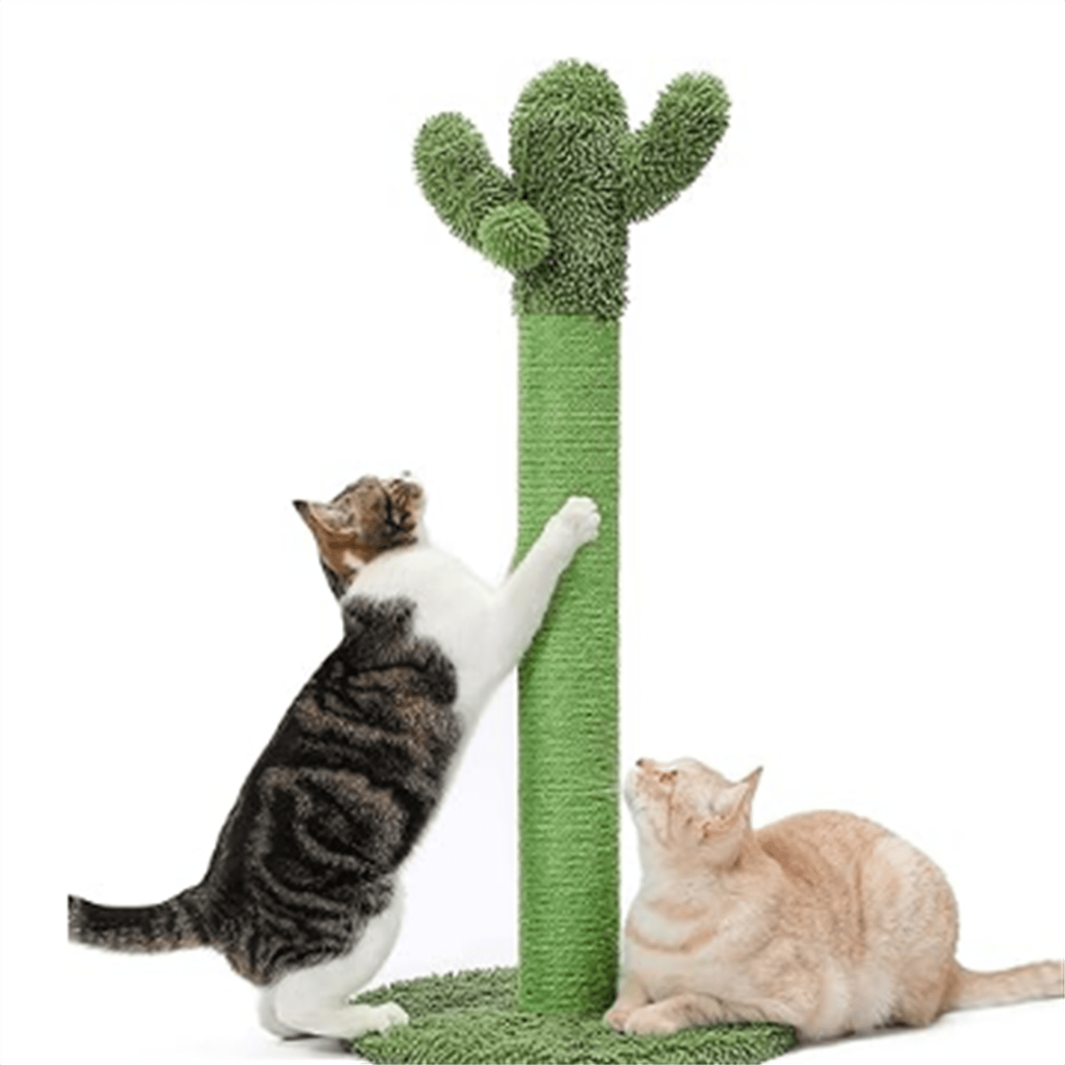 4Pets 34" Tall Cat Scratching Post, Cactus Cat Scratcher Kitten Scratching Posts for Indoor Cats Adults Claw Scratch with Sisal Rope, Vertical Green Cat Tree with Dangling Ball for Kitties Large