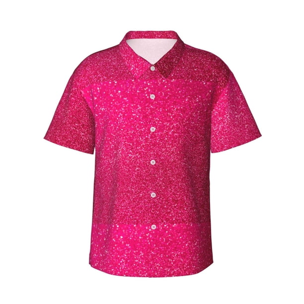 Fotbe Rose Red Glitter Camisa Hawaiana para Hombre Unisex – Camisa Casual de Verano con Botones de Manga Corta de Algodón y Lino,Small