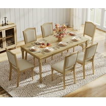 7 Piece Dining Table Set for 6-8 People - Includes One Dining Table, 6 Wood Dining Chairs, Rustic Dining Set for Kitchen, Oak