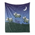 thumbnail image 1 of Cartoon Soft Flannel Fleece Throw Blanket, Counting Sheep to Sleep Fluffy Farm Animals over the Fence, Cozy Plush for Indoor and Outdoor Use, 70" x 90", Dark Indigo Hunter Green, by Ambesonne, 1 of 5
