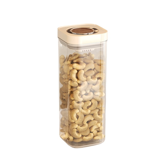 Contenedor hermético de 2300 ml para almacenar alimentos, recipiente sellado con tapa a presión para harina, granos y arroz, organizador de cocina de acrílico con tapa de imitación madera, tarro de
