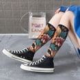 thumbnail image 5 of Xecao Flower Crown Cat print thigh-high socks, crafted for both men and women with a stretchy, high-opaque design perfect for daily wear, 5 of 6