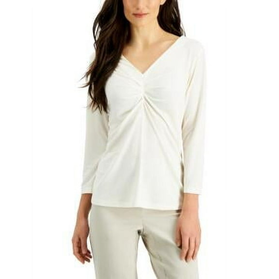MSRP $40 Jpr Studio Ruched V-Neck Top White Size Medium