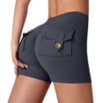 thumbnail image 2 of YVNAURA Womens Scrunch Workout Shorts with Pockets High Waisted Biker Shorts Butt Lifting Tummy Control Yoga Gym Booty Shorts 4 Way Stretch Running,Dark Gray,L, 2 of 9