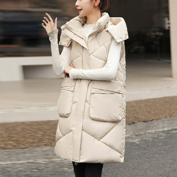 Paiwinds Women's Extended Length Hooded Cotton Coat Over-Knee Zipper Front Cold-Proof Warm Jacket for Harsh Winter Conditions and Daily Use