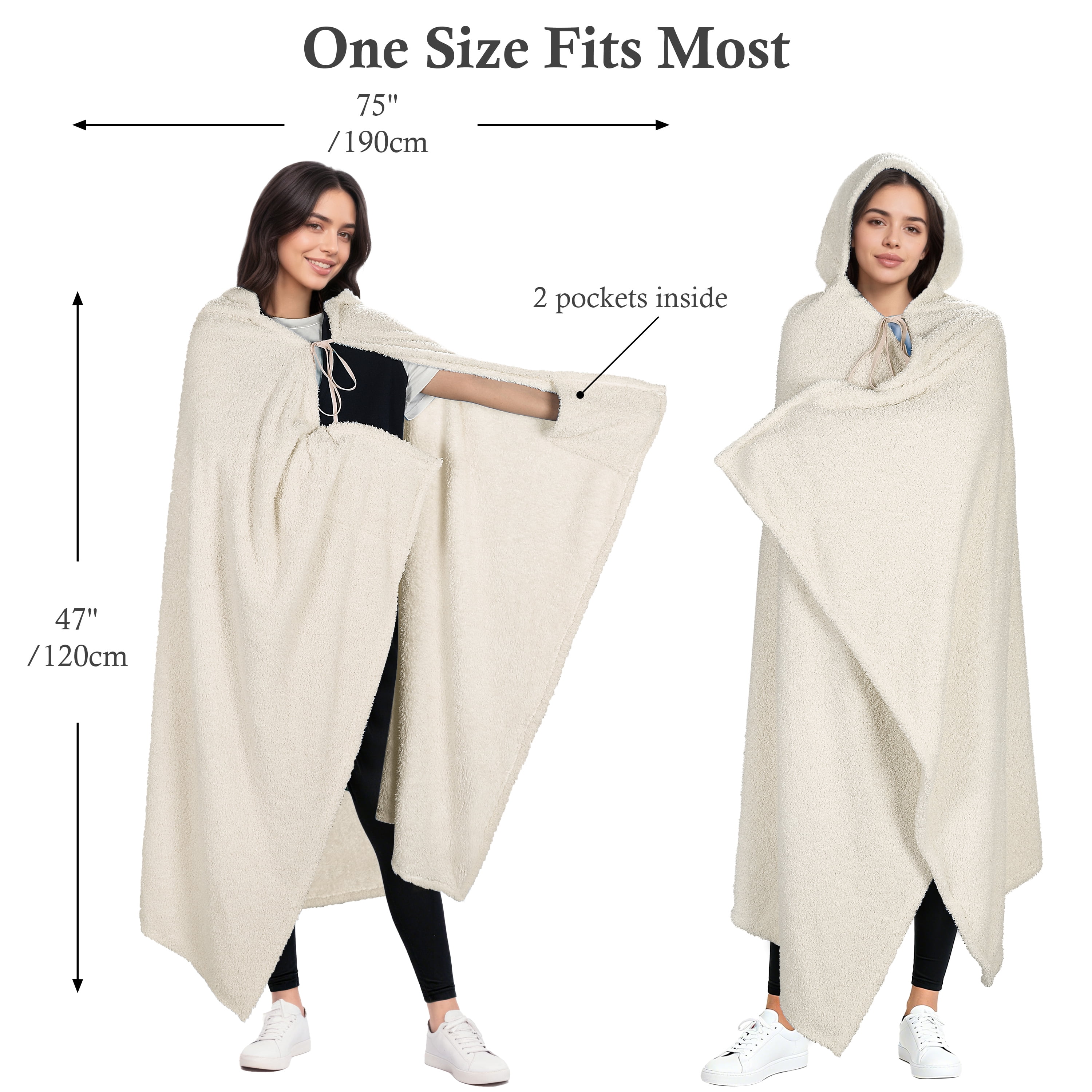 Catalonia Hooded Wearable Blanket Poncho for Adults, Lightweight Fleece Cape with Hand Pockets, Cozy Plush Throw Wrap for Women, Perfect for Lounging, Gifts Ideas