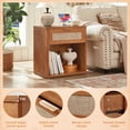 thumbnail image 4 of LELELINKY Rattan Nightstand with Charging Station, 23" Wide Boho Bedside Table with Drawer and Shelf for Bedroom, Living Room, Tea Color, 4 of 8