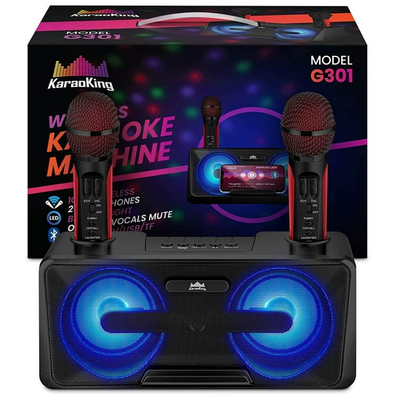KaraoKing New 2020 Karaoke Machine for Adults and Kids 2 Wireless Karaoke Microphone, SD Card, USB, Bluetooth Compatible, LED Lights Home, Bachelor Party, Picnic, Outdoor Indoor