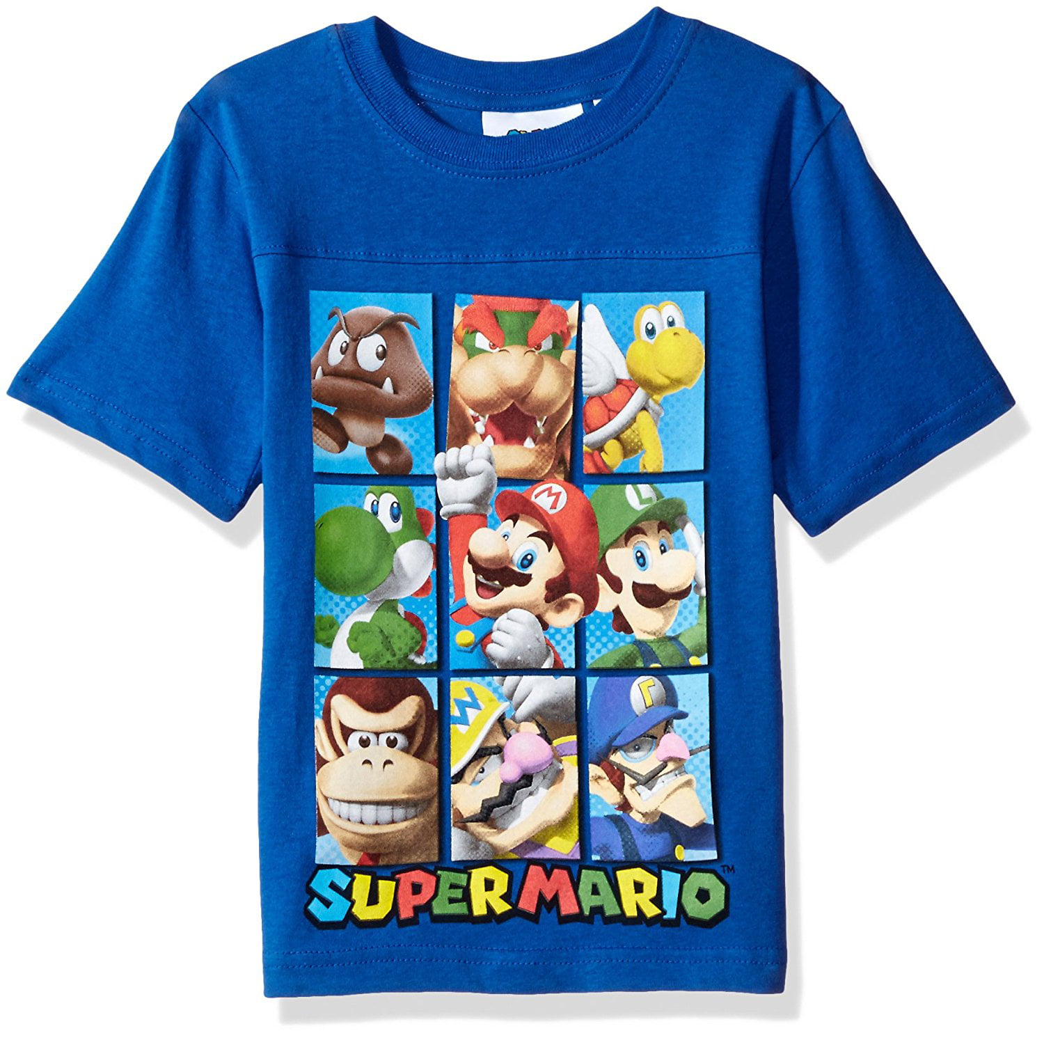 Ages 5-15 Official Merchandise 1980s Classic Video Game Crew Neck Graphic Tee Birthday Gift Idea for Boys Super Mario Character Tiles Boys T-Shirt