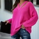 thumbnail image 2 of Moda mujer Color sólido manga larga Pullove cuello en V Casual suéter Tops Fridja  hjk2310, 2 of 7