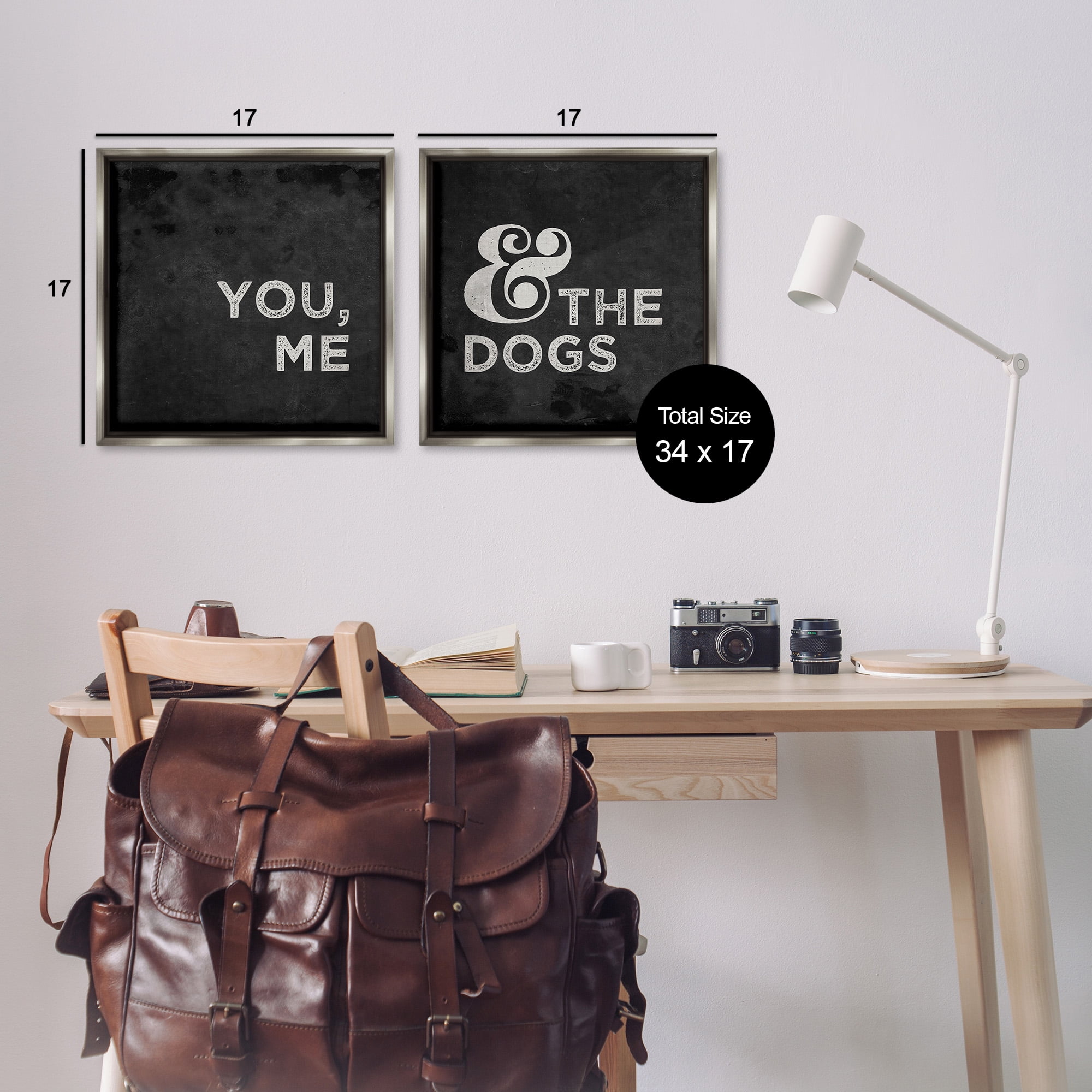 Stupell Industries You Me and the Dogs Family Pet Animals & Insects Painting Gray Floater Framed Canvas Art Print Wall Art, 18 x 18, Set of 2