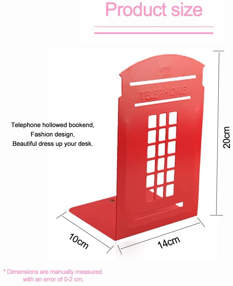 Non Skid Sturdy Telephone Booth Decorative Gift for Bookshelf Office School Library Non-Slip Bookends Heavy Metal