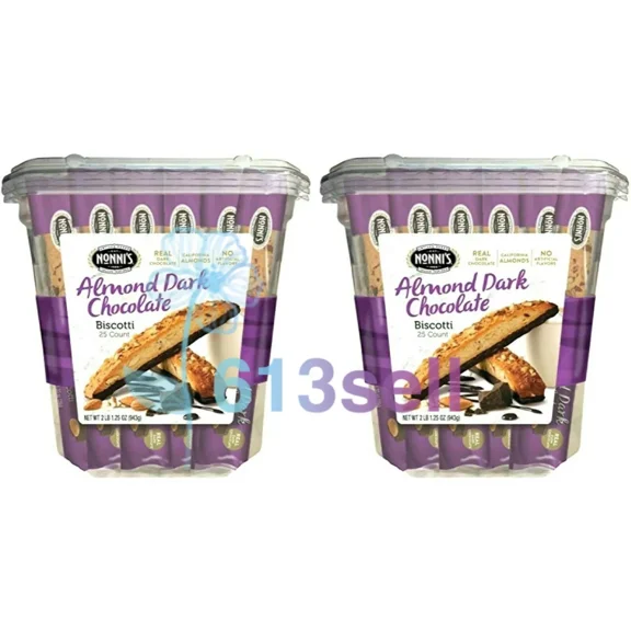 2 Packs Almond Dark Chocolate Biscotti 25 ct 2 LB 1.25 oz Each Pack