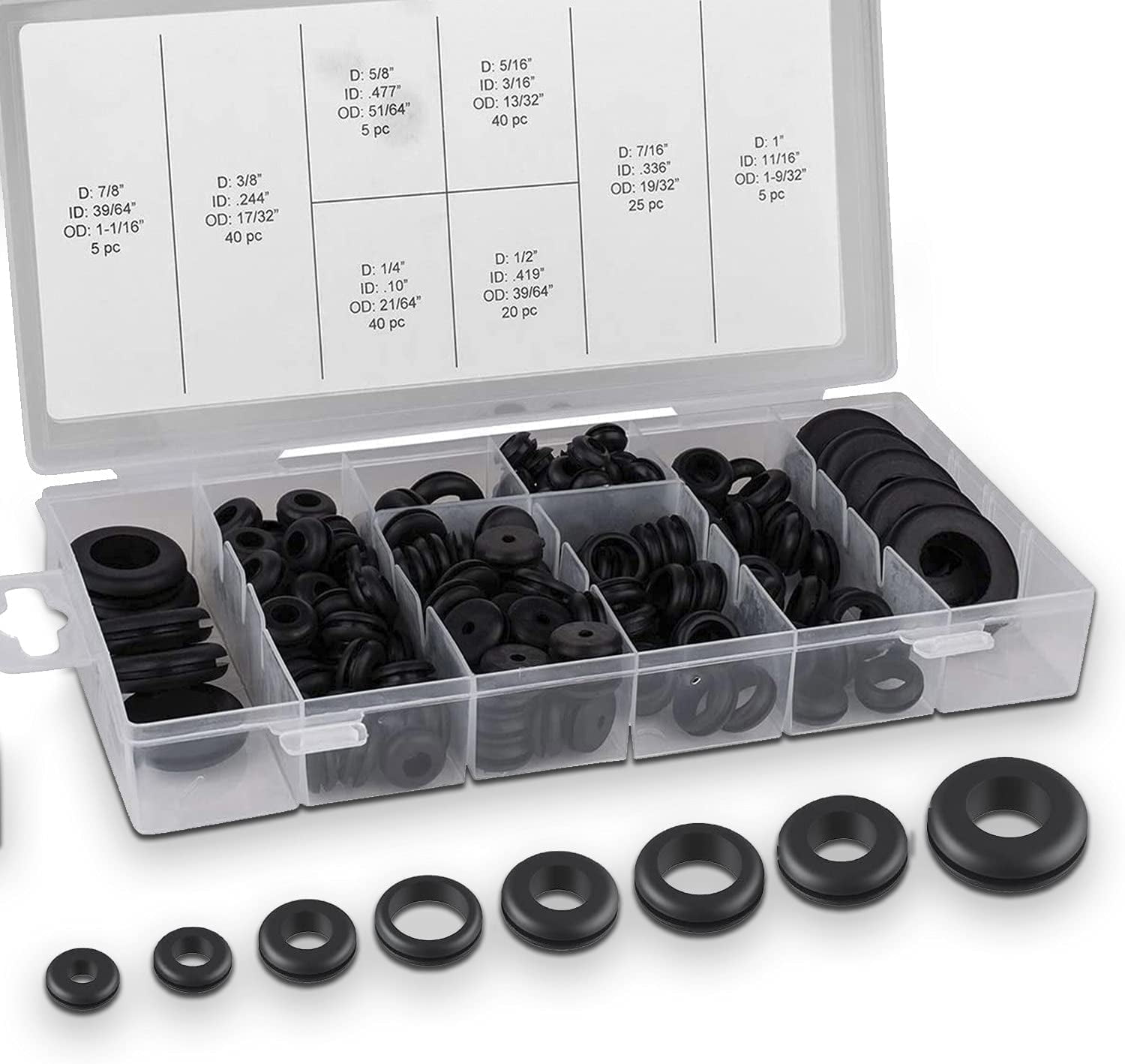 Katzco 180 Piece Rubber Grommet Kit Assortment HeavyDuty Pieces in