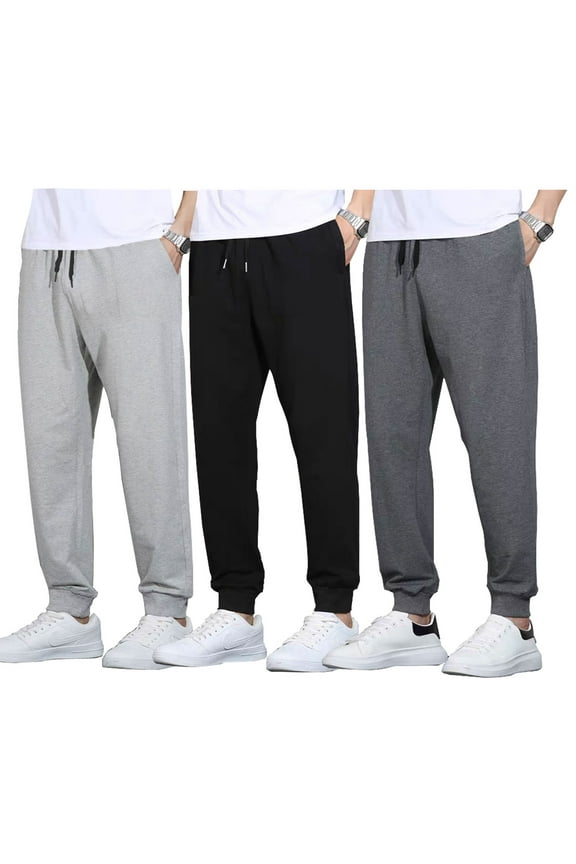 3 Pack Men's Active Athletic Casual Jogger Running Sweatpants Workout Gym Pants with Pockets