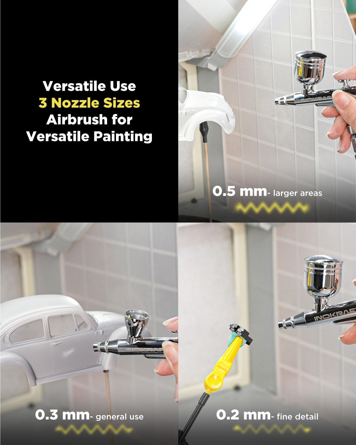 InoKraft Airbrush Tool Set with Trigger Gun, Siphon Feed, 4-Piece Set