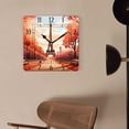 thumbnail image 4 of 14 Inch Wall Clock Battery Operated Square Clock Decorative for Office, Kitchen, Outdoor, Living Room，Eiffel Tower Maple Leaf Autumn Multicolor, 4 of 4