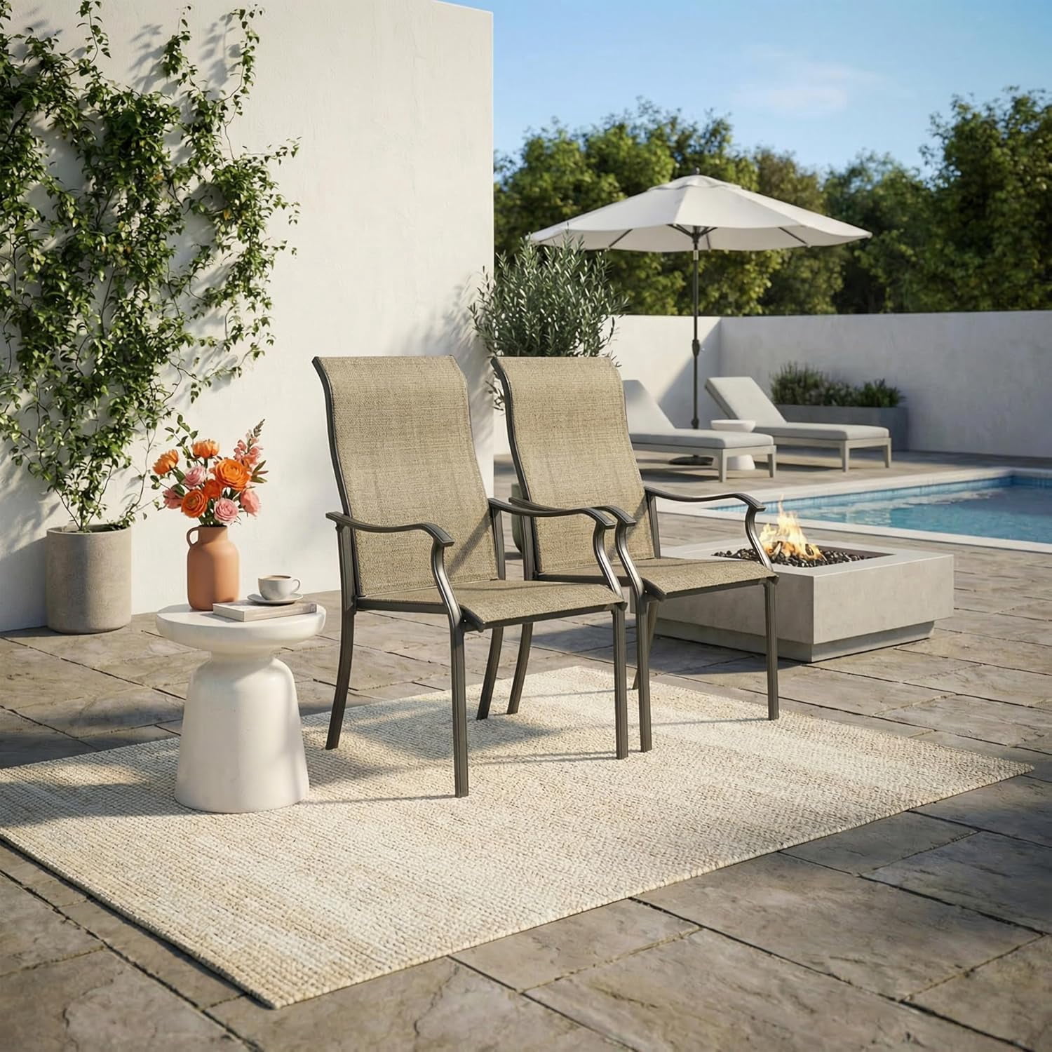 Outdoor Dining Chairs Set of 2, High Back Textilene Chairs with Armrest for Indoor Outdoor Use, Iron Frame Patio Furniture Chairs, Rustproof, Patio Chairs for Lawn,Garden
