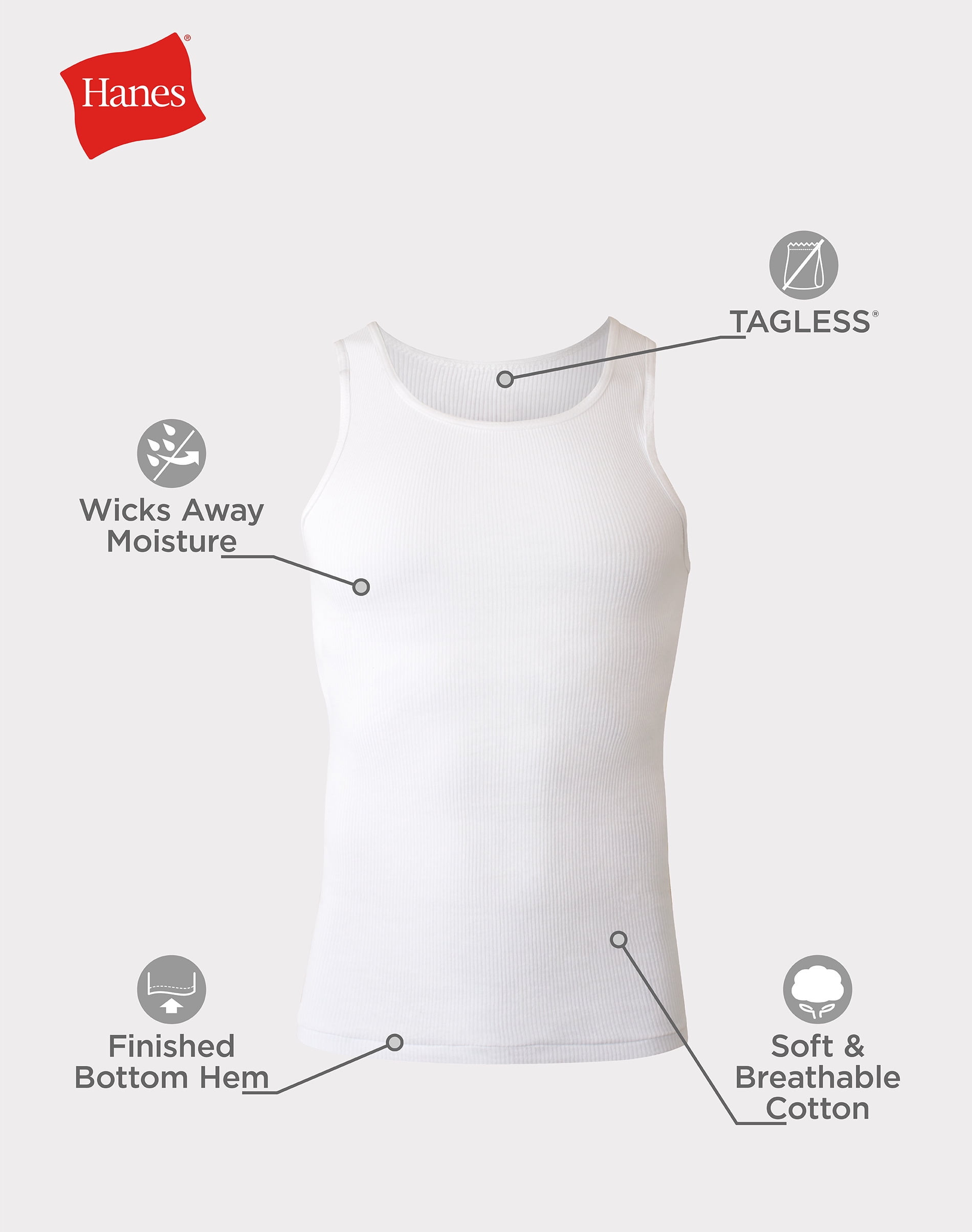 Hanes Tall Man Tank Undershirt Pack with Longer Length, Cotton, 3-Pack (Big & Tall Sizes)