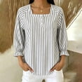 thumbnail image 6 of Uootdi Cute Summer Tops Square Neck 3/4 Bubble Sleeve Half Henley Placket Vertical Stripe Print Soft Woven Womens Shirts Loose Fit Airy Comfortable Womens Tees, 6 of 8