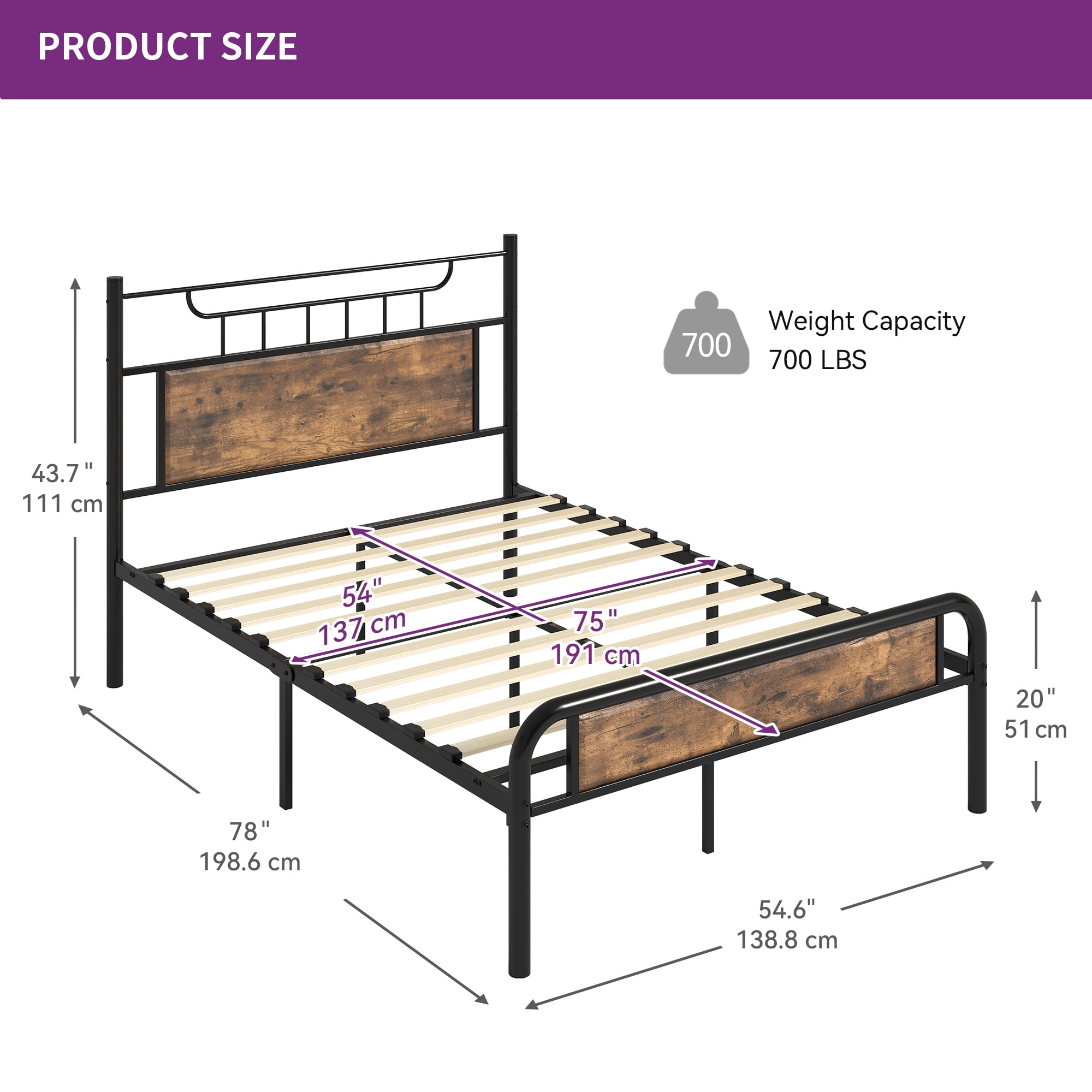 Uforic Farmhouse Full Size Metal Bed Frame with Headboard & Soundproof Cotton, Adult and Teen