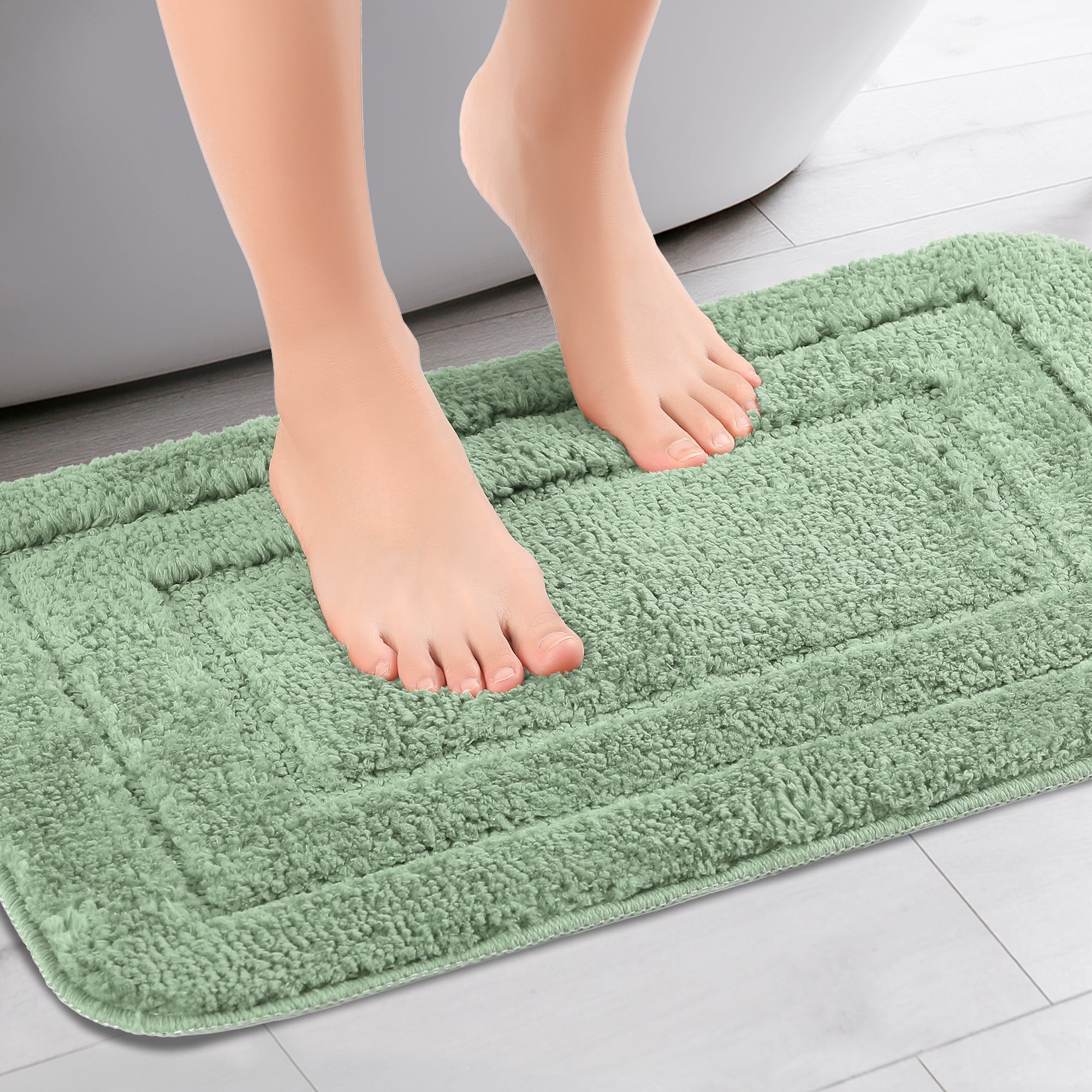 Unique Bargains Soft Absorbent Non-Slip Plush Bath Rugs for Bathroom Light Green 20"x32"