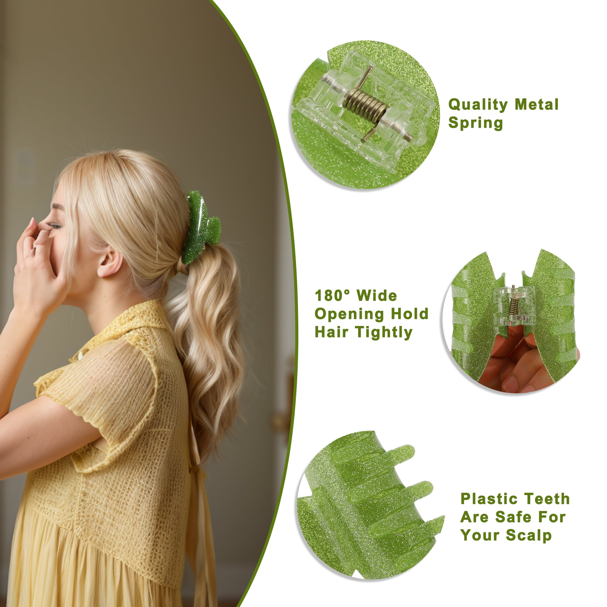 NOMADIC NOOK Women's French Large Hair Caw Clips 3 Pcs Green