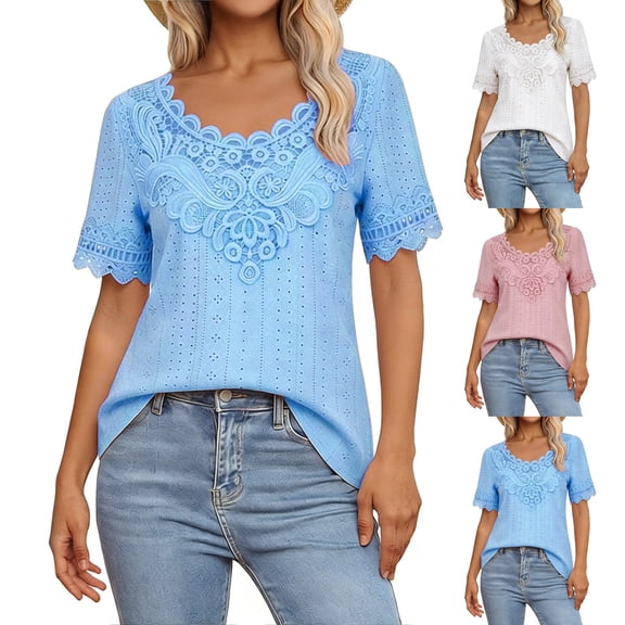 Sexlip Women's T-Shirt Round Neck Casual Solid Pattern Breathable Stylish Look Versatile Styling Breathable Wear Blue L