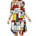 thumbnail image 1 of Piet Mondrian Abstract Pop Art 1960S Vestido de cuello cuadrado rojo azul amarillo Lindos vestidos estampados sueltos Vestido elegante para fiesta en la playa Piet, 1 of 6