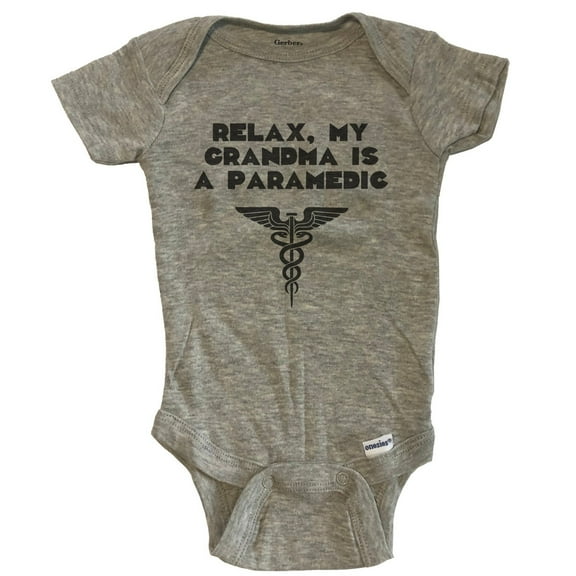 Relax My Grandma Is A Paramedic Funny Baby Bodysuit - Grey