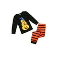 thumbnail image 2 of Seyurigaoka Halloween Parent-child Clothes Outfits, Black Long Sleeve Pumpkin Printed Top + Orange Stripe Long Pants, Men/ Women/ Kids, 2 of 6