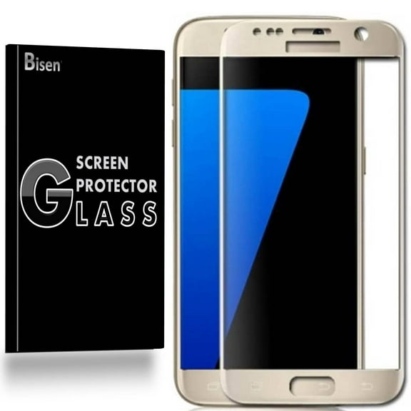 Samsung Galaxy S7 [BISEN] 9H [Full Cover] Tempered Glass Screen Protector, Edge-To-Edge Protect, Anti-Shock, Shatterproof, Bubble Free [Gold]