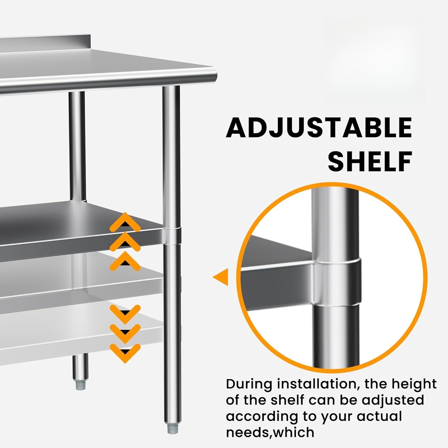 Stainless Steel Table for Prep & Work, 24 x 48 in, NSF Metal Commercial Heavy Duty Table with Backsplash and Adjustable Under Shelf and Foot for Restaurant, Home and Hotel