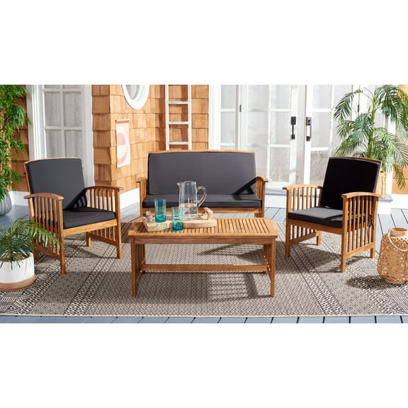 SAFAVIEH Rocklin Outdoor Patio 4 Pc Conversational Set, Natural/Black