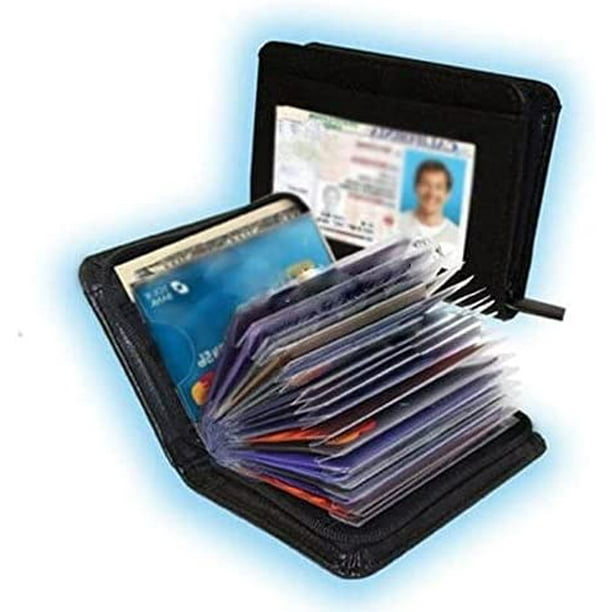 Lock Wallet 36 Slots Credit Card Holder Wallet Zip Leather Card Case