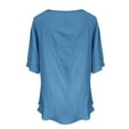 thumbnail image 5 of Pxiakgy Linen Shirts for Women Mid Sleeve Cotton Linen Solid Color Door Bottle V Neck Shirt Mid Sleeve T Shirt Summer Loose Fit Short Sleeve Button Down Shirts for Women, 5 of 5