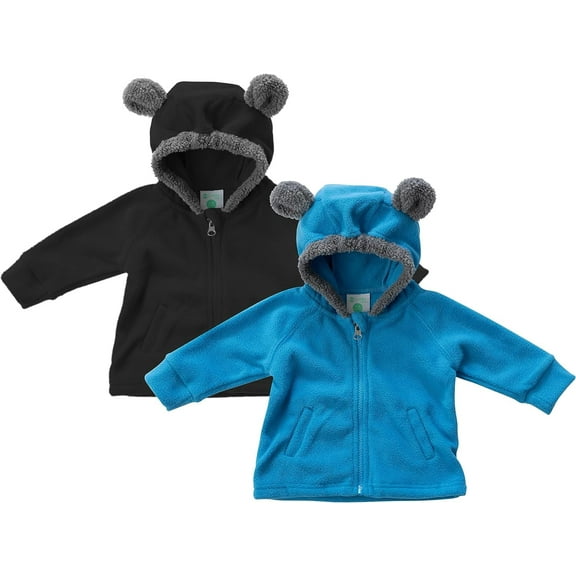 Cuddle Club Winter Jacket Kids Fleece Sweatshirt Full Zip Hoodie for 5T, Black & Blue Bear 2-Pack