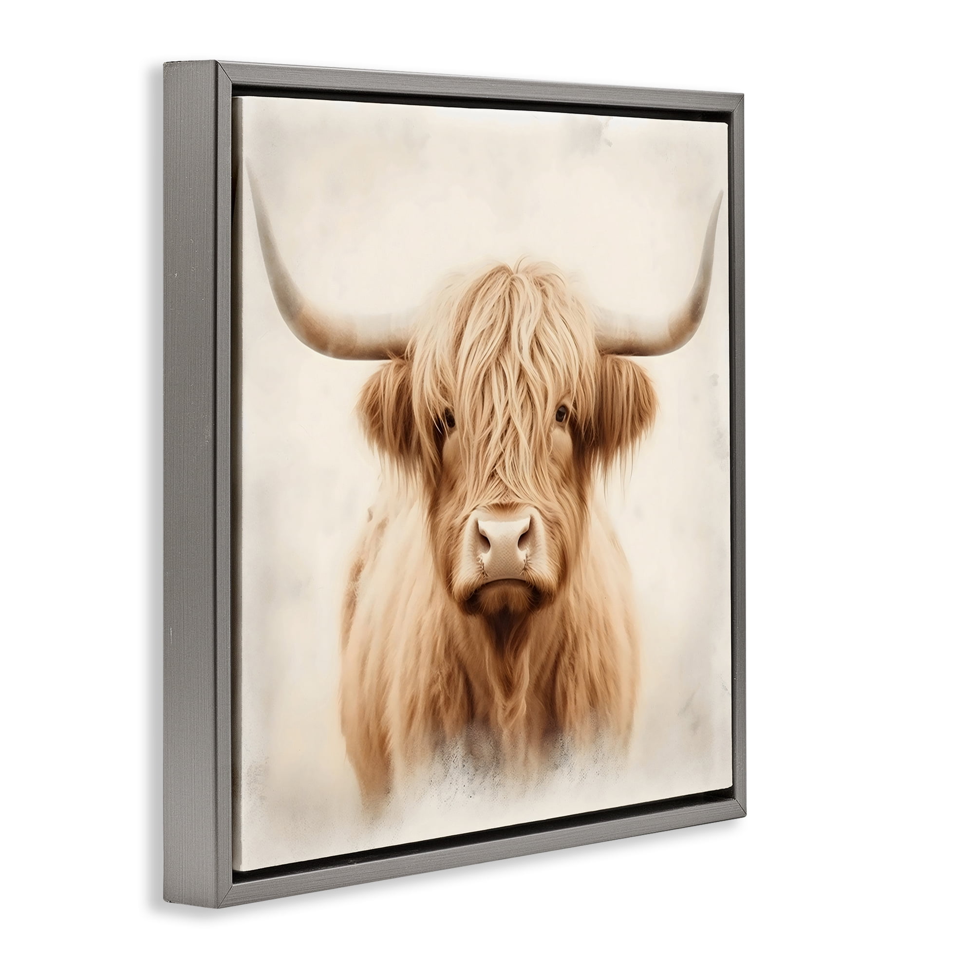 Stupell Industries Dreamy Fluffy Highland Portrait Gray Framed Floater Canvas Wall Art, design by Creative Studio