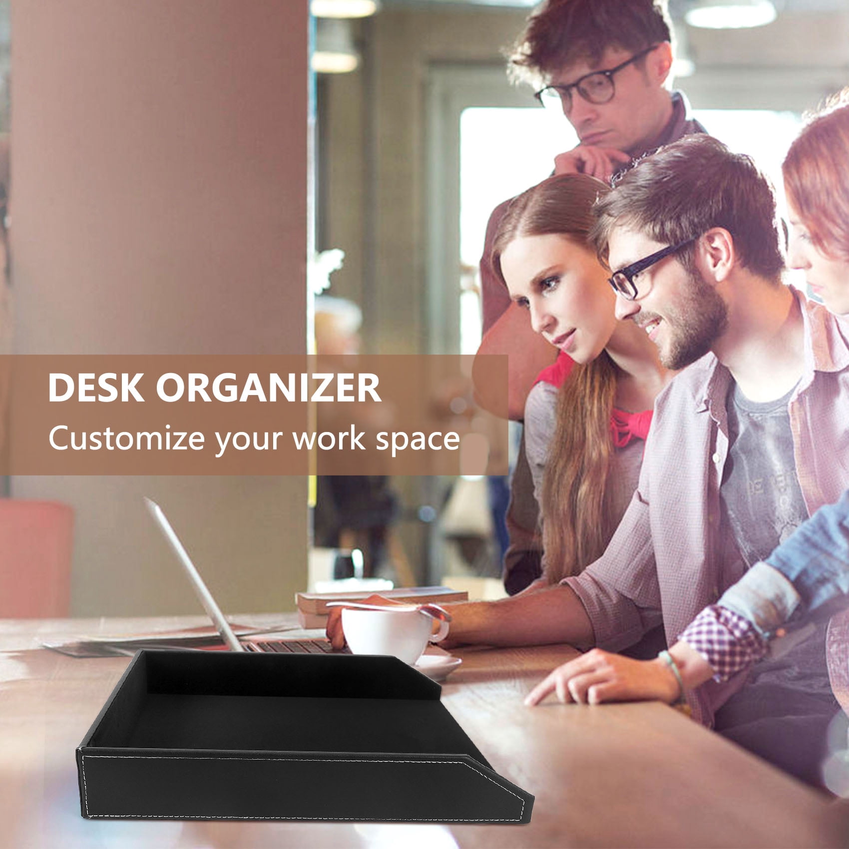 PU Leather Collection Letter Tray, Document Desk Organizer,Stackable Office File Tray Holder (Black)