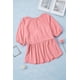 thumbnail image 2 of ABPHQTO Top tipo babydoll con cuello en V y media manga con volantes rosa para mujer, 2 of 5