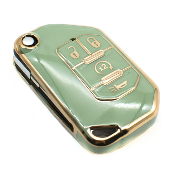 FEYOUN Key Fob Cover Compatible with Jeep Gladiator Wrangler Flip 4 Buttons TPU Remote Keyless Key Fob Case Protection Shell Accessories, Green