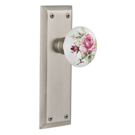 - Nostalgic Warehouse White Rose Porcelain Double Dummy Door Knob with New York Plate