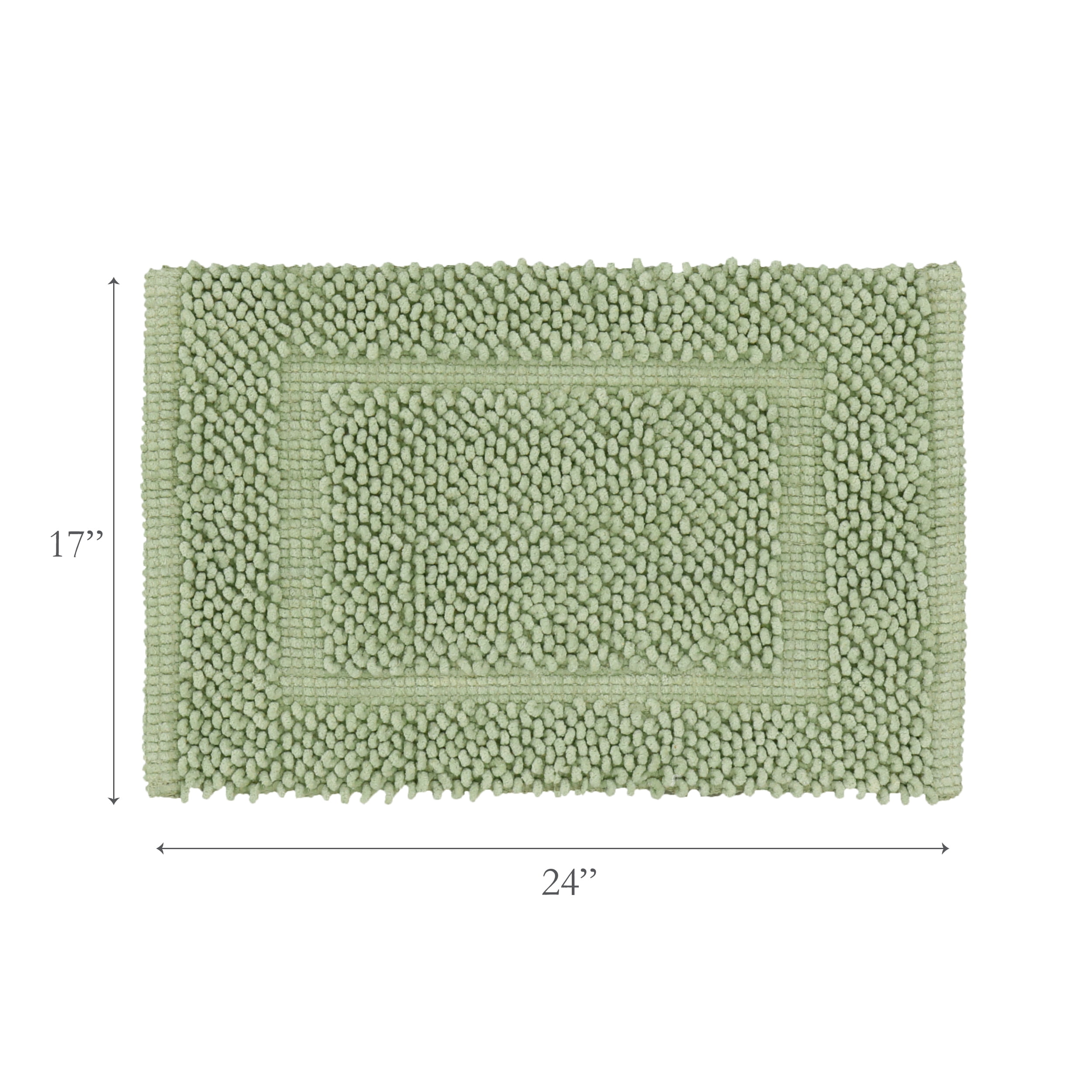 Jean Pierre New York Sophie Border 100% Cotton Bath Mat - Non-Slip Bath Rug - Sage Green - 17" x 24"